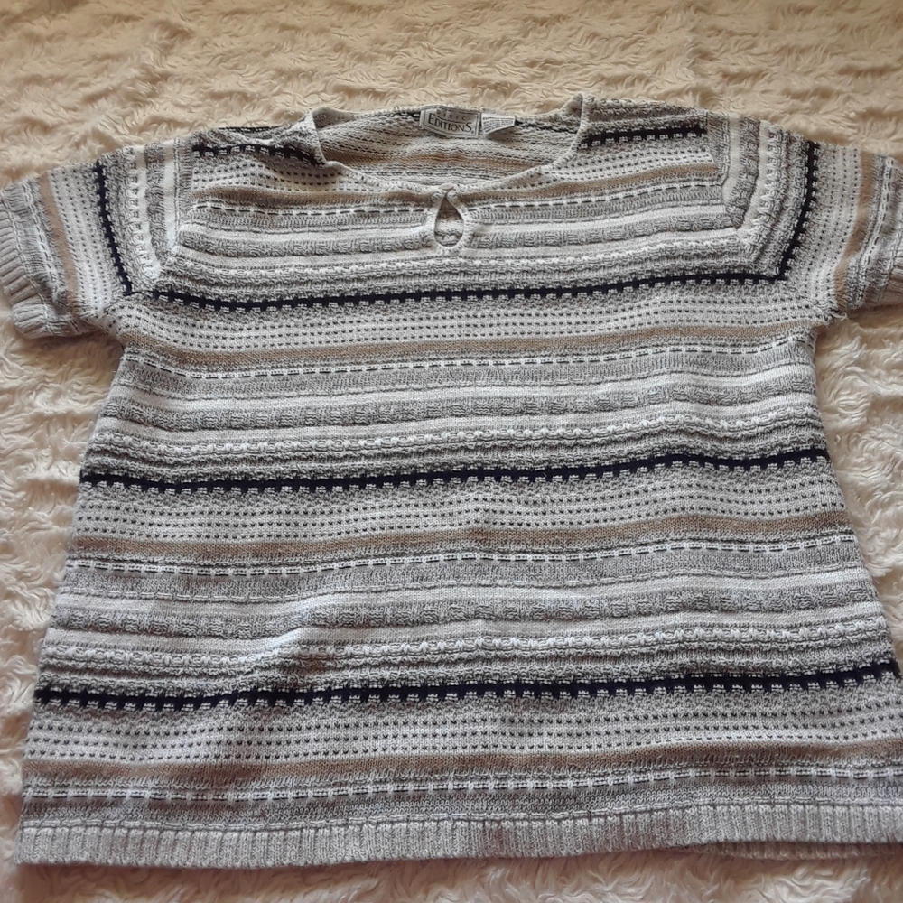 Basic Editions Striped Short Sleeve Sweater Shirt XL